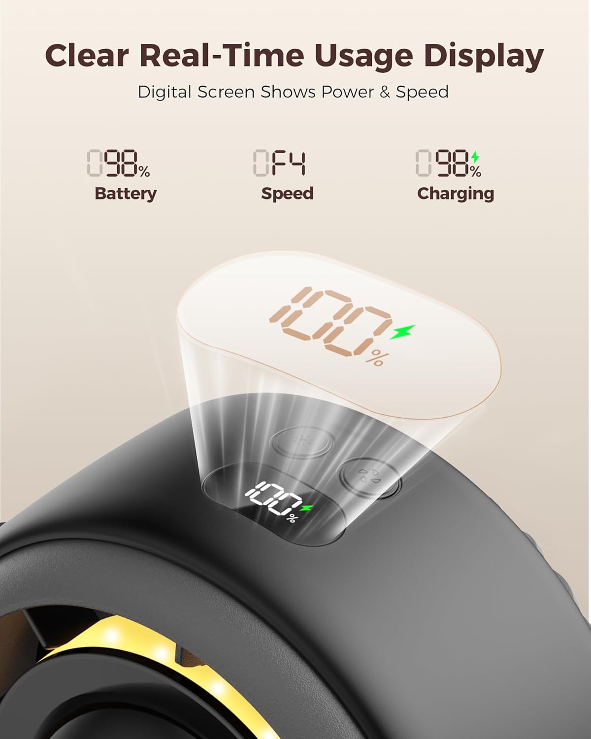 Baby Stroller Fan - 4000Mah Rechargeable 4-Speed Quiet with LED Display & Night Light, Mini Portable 360° Clip on Safe Fan for Car Seat, Crib, Travel - Black