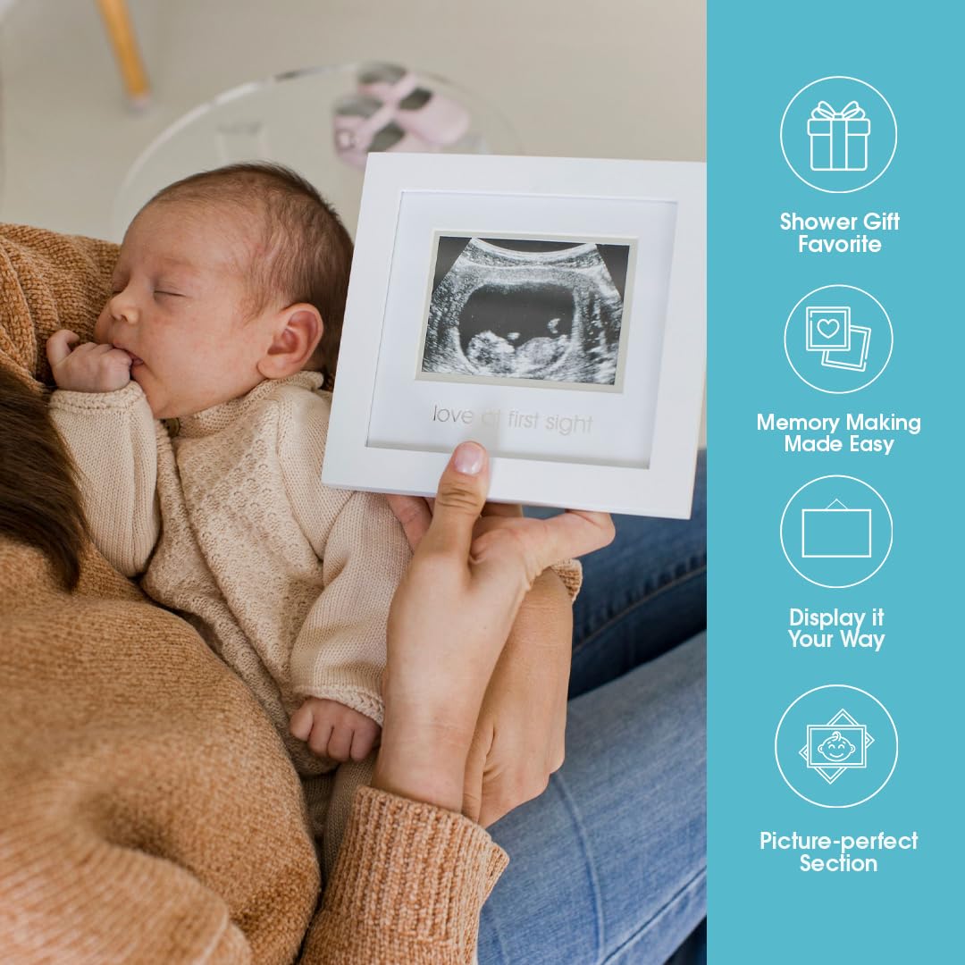 Love at First Sight Sonogram Picture Frame, Gender Neutral Ultrasound Keepsake, Ideal Pregnancy Gift, Baby Shower and Nursery Decor, 4”X3” Photo Insert, White