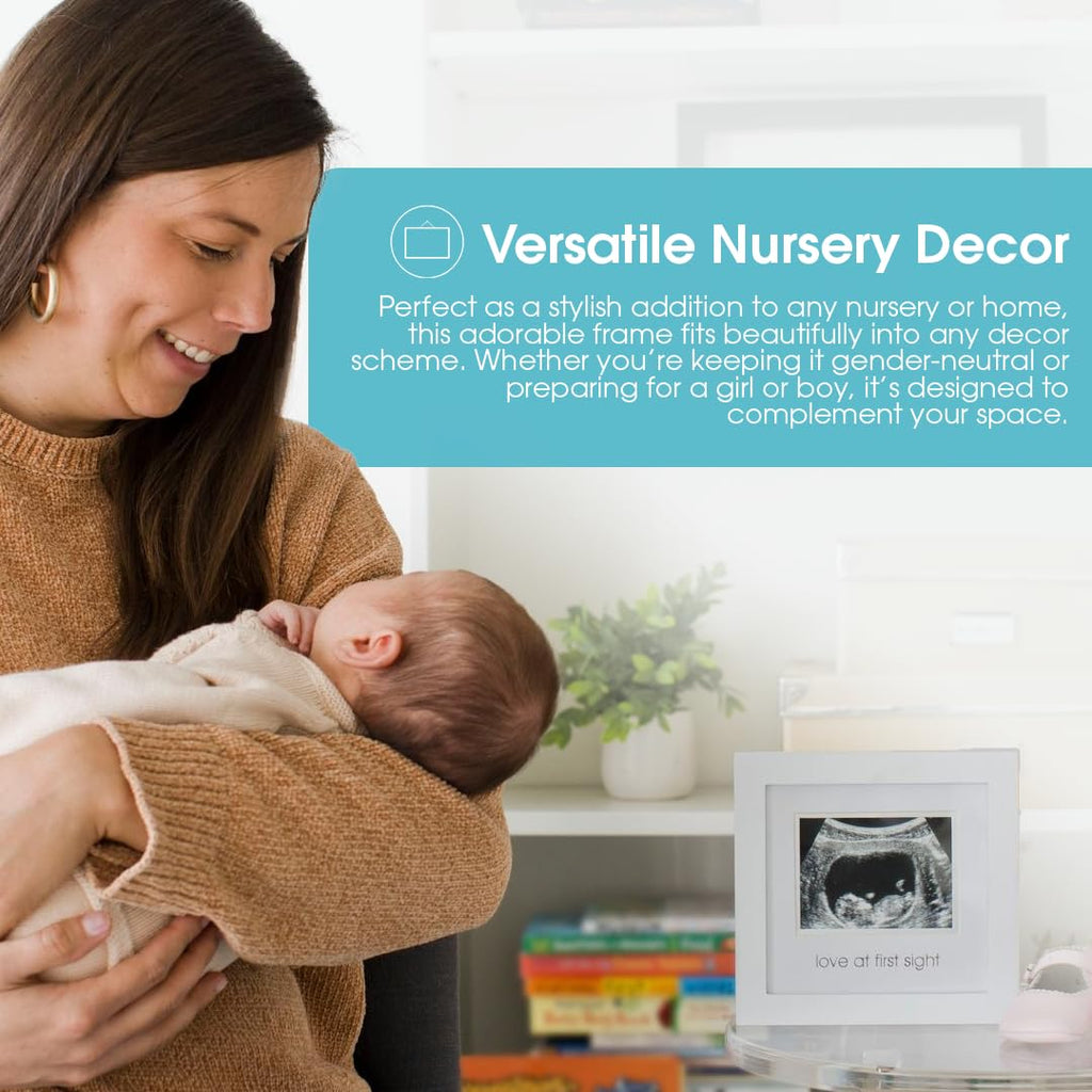 Love at First Sight Sonogram Picture Frame, Gender Neutral Ultrasound Keepsake, Ideal Pregnancy Gift, Baby Shower and Nursery Decor, 4”X3” Photo Insert, White