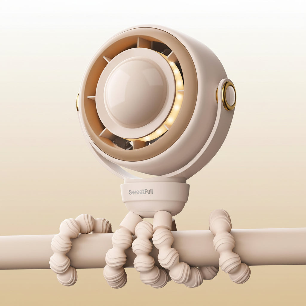 Baby Stroller Fan - 4000Mah Rechargeable 4-Speed Quiet with LED Display & Night Light, Mini Portable 360° Clip on Safe Fan for Car Seat, Crib, Travel - Black