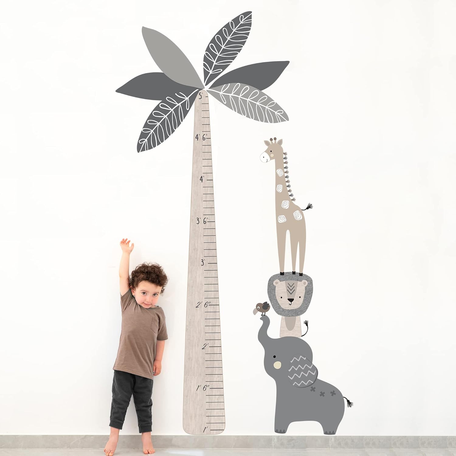 Jungle Safari Tree with Animals Kids Growth Chart Wall Decals