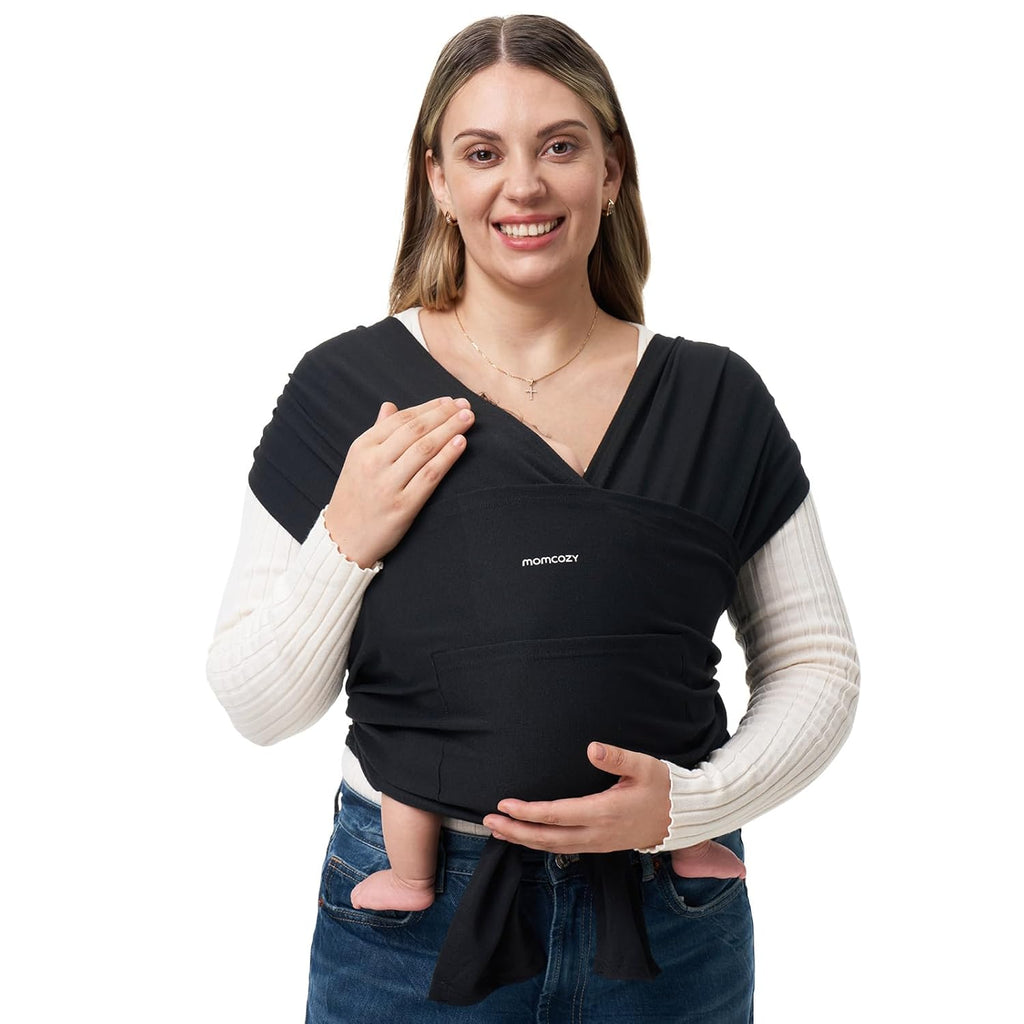 Baby Wrap Carrier, Easy to Wear Infant Carrier Slings, Lightweight Hands Free Baby Sling, Adjustable Baby Carriers for Newborn to Toddler 8-35 Lbs, Black