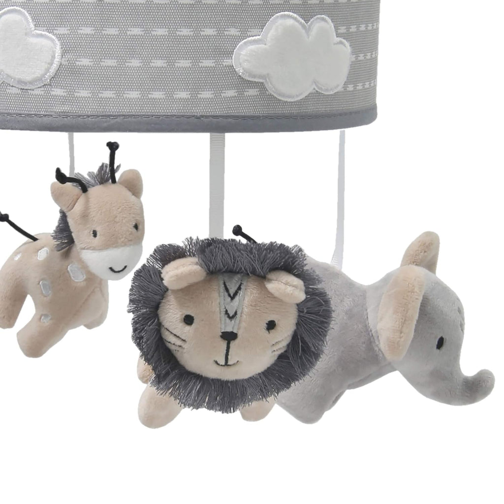 Jungle Safari Musical Baby Crib Mobile - Gray, Beige, White, Animals