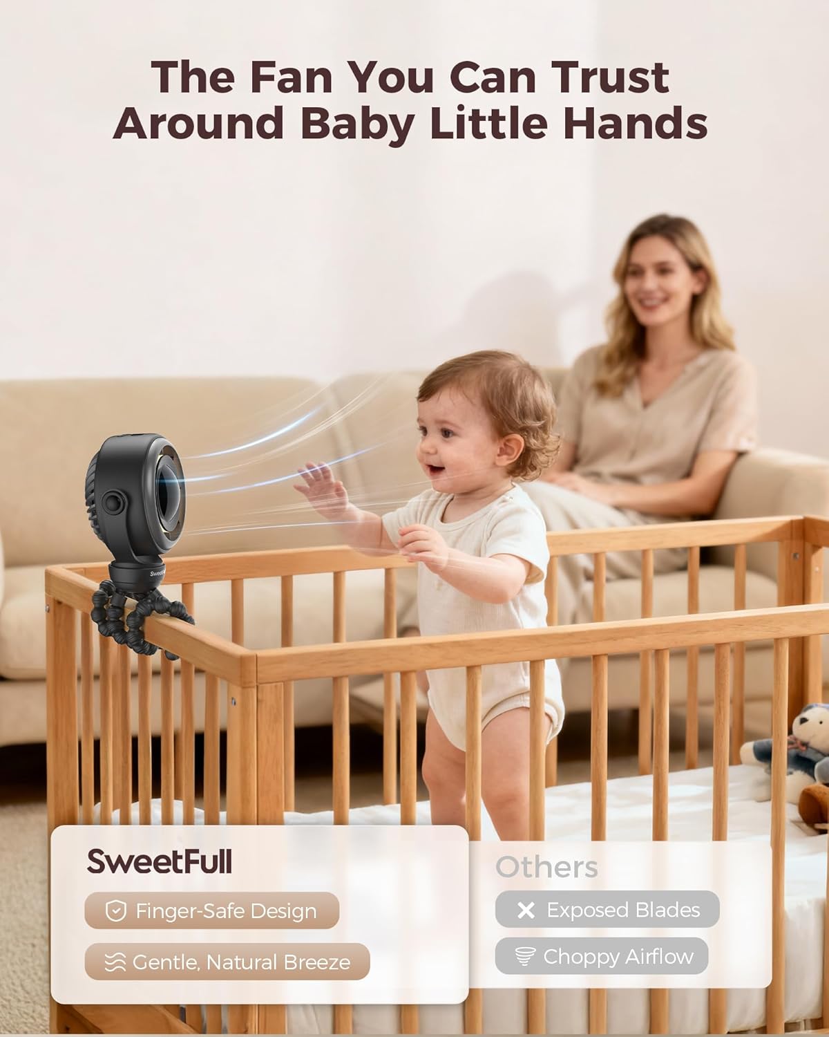 Baby Stroller Fan - 4000Mah Rechargeable 4-Speed Quiet with LED Display & Night Light, Mini Portable 360° Clip on Safe Fan for Car Seat, Crib, Travel - Black