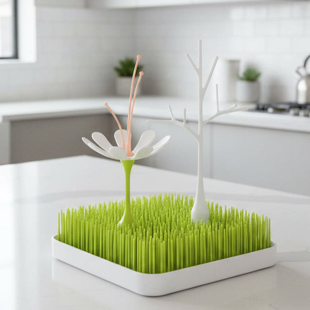 Grass Countertop Drying Rack Bundle - Includes Grass, Stem, and Twig - Capacity for 4 Baby Bottles and Baby Accessories - Baby Bottle-Feeding Supplies - 9.5 X 9.5 X 3