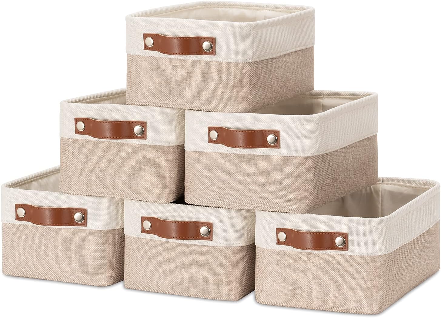 Small Baskets for Storage(6 Pack) Fabric Storage Baskets for Shelves, Foldable Storage Basket for Organizing Closets, Laundry, Nursery, Baskets for Gifts Empty (White&Blue, 11.8" X 7.8" X 5.1")