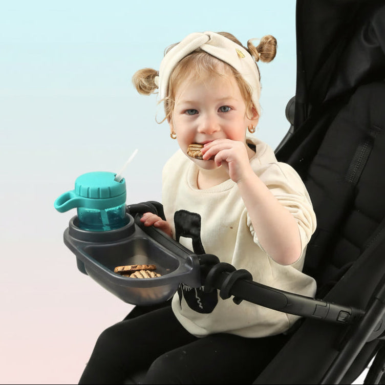 Universal Stroller Snack Tray | Compatible with Nuna Mockingbird Bugaboo Uppababy | Stroller Bumper Bar Tray Attachment with Cup Holder | Baby Toddler Disneyland Essentials Stroller Accessories