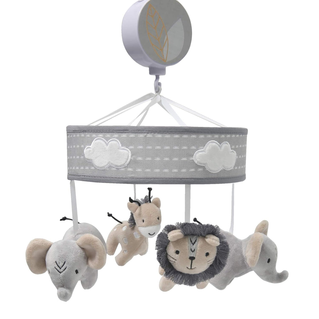 Jungle Safari Musical Baby Crib Mobile - Gray, Beige, White, Animals