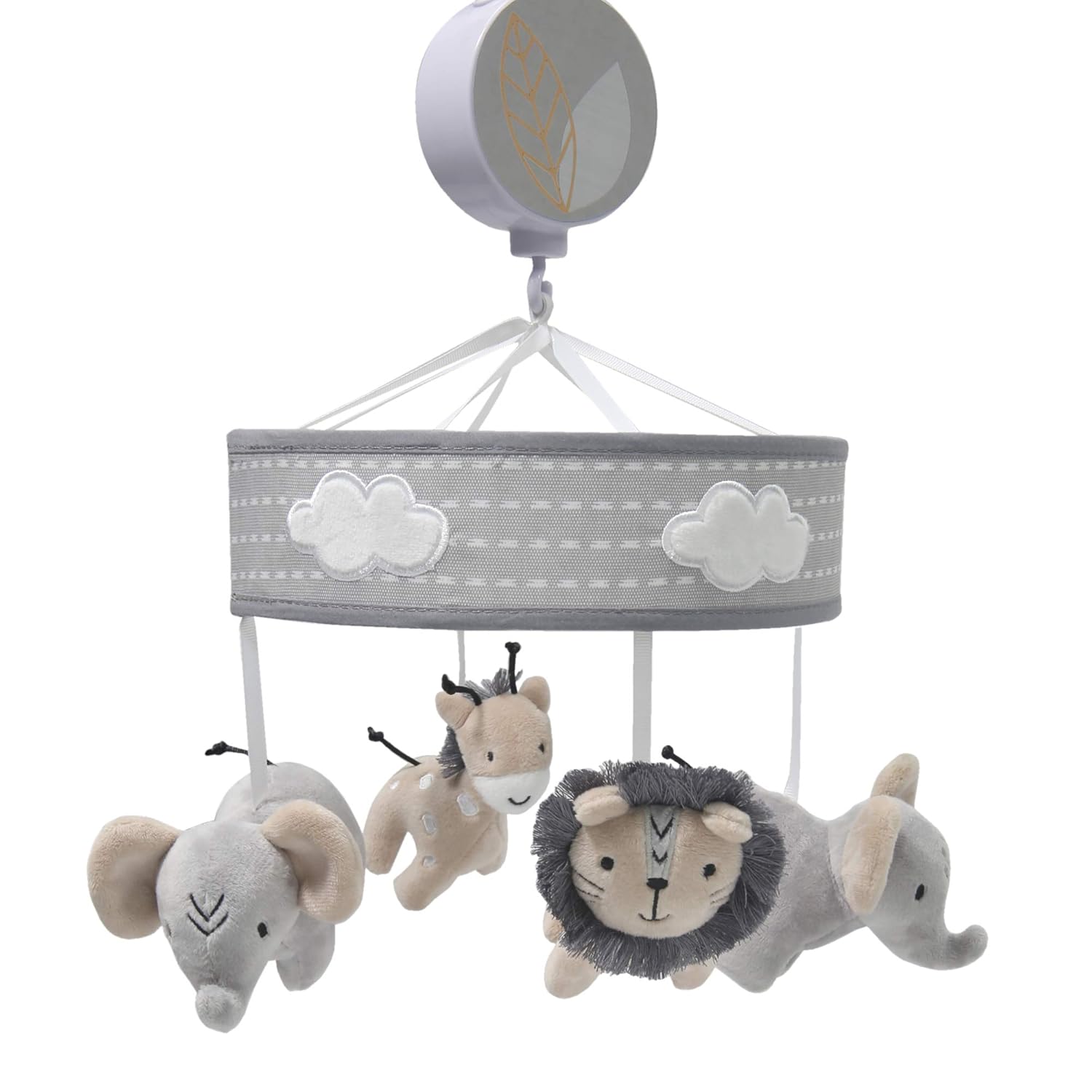 Jungle Safari Musical Baby Crib Mobile - Gray, Beige, White, Animals