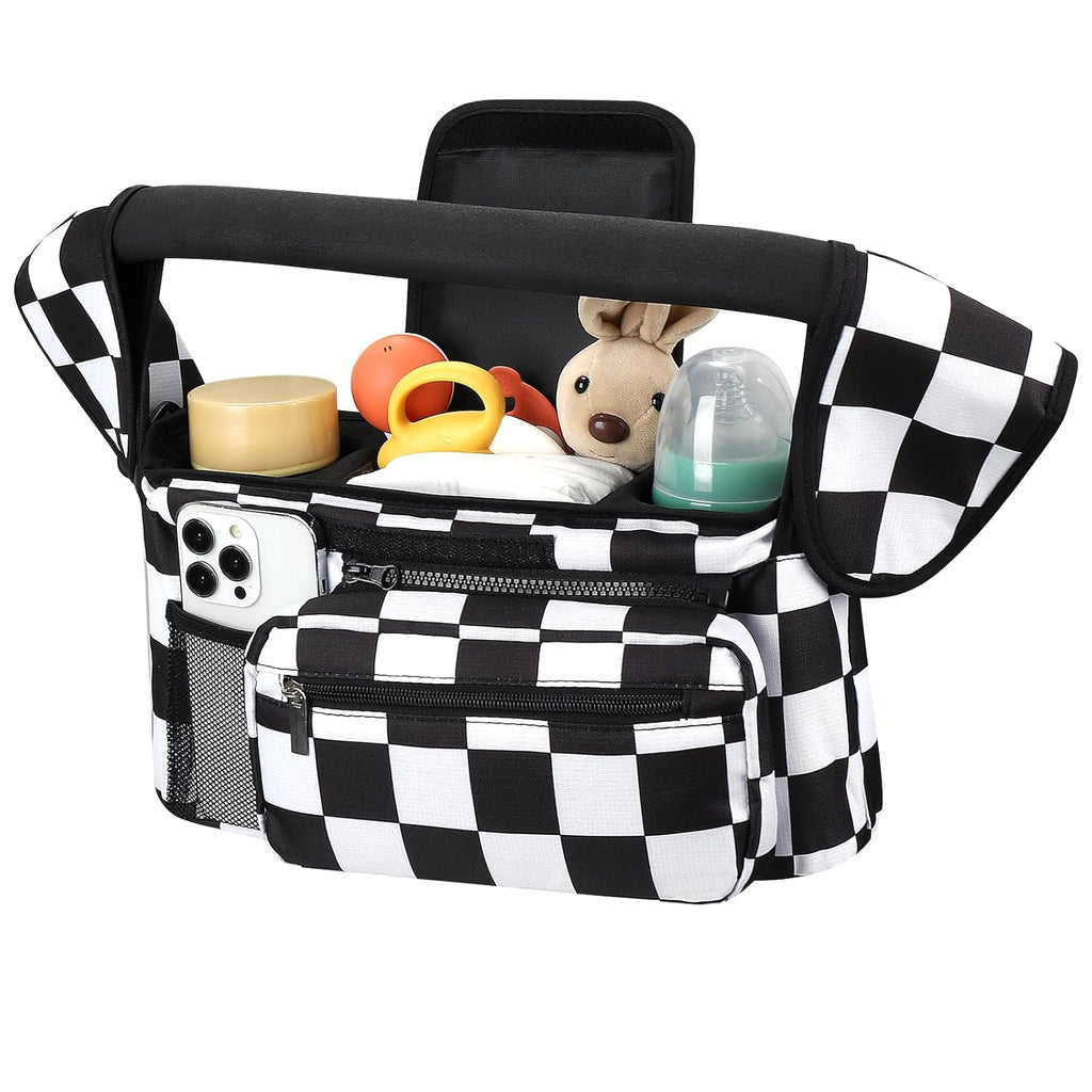 Universal Stroller Organizer with Insulated Cup Holder Detachable Phone Bag and Shoulder Strap,Stroller Bag Caddy Organizer Fits for Uppababy, Baby Jogger, Britax Strollers