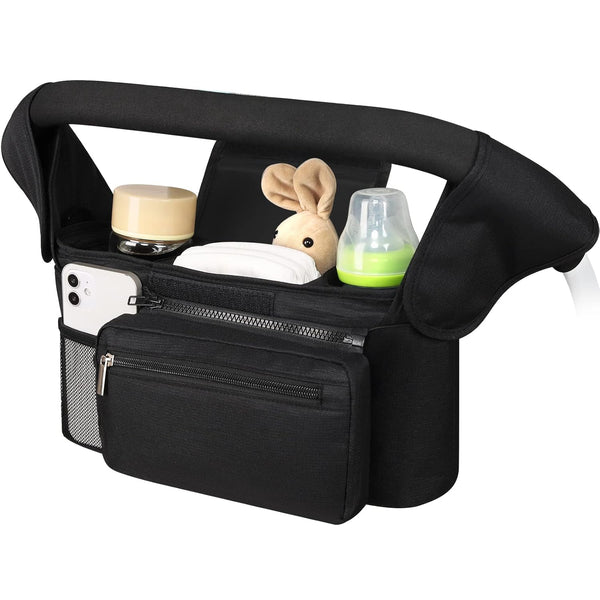 Universal Stroller Organizer with Insulated Cup Holder Detachable Phone Bag and Shoulder Strap,Stroller Bag Caddy Organizer Fits for Uppababy, Baby Jogger, Britax Strollers