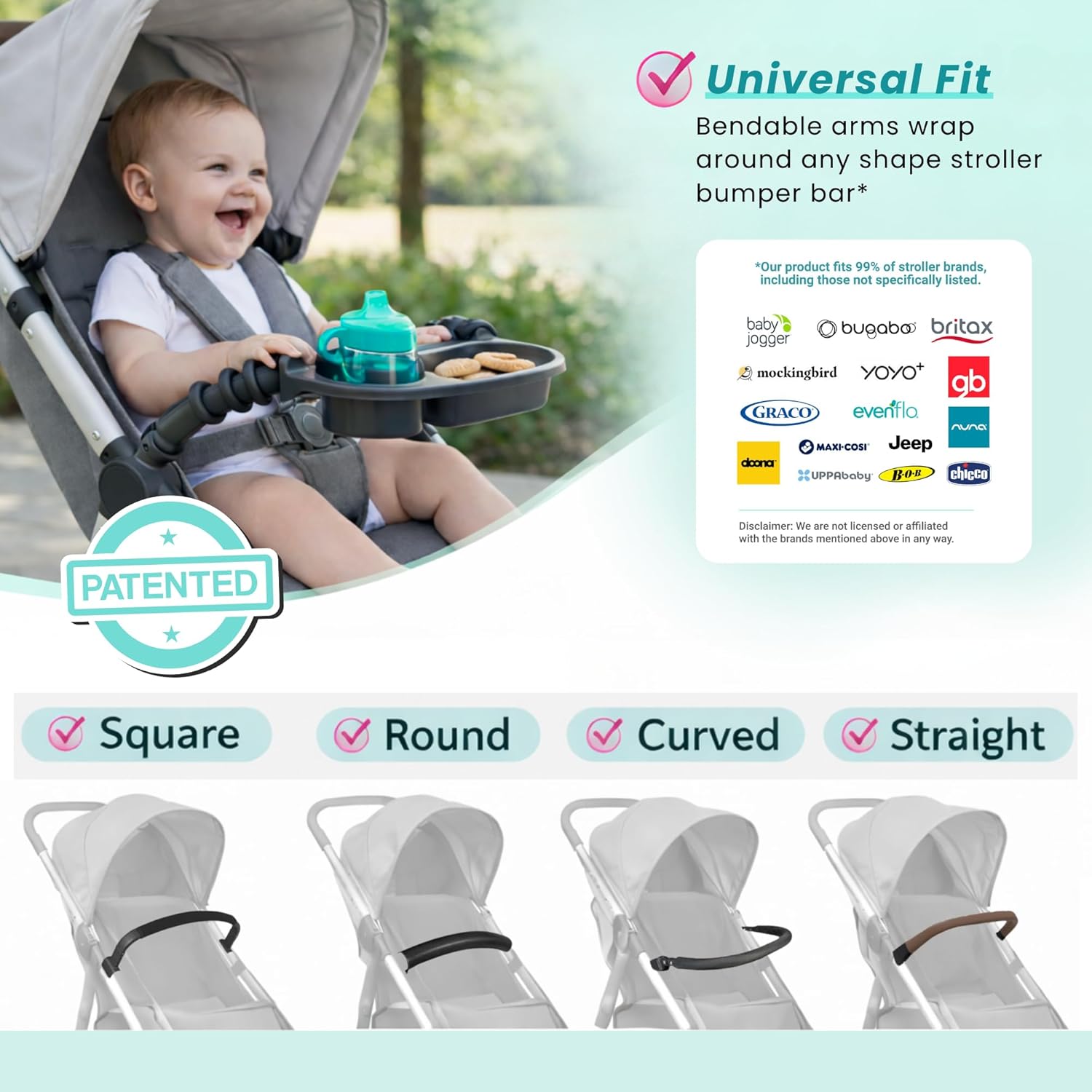 Universal Stroller Snack Tray | Compatible with Nuna Mockingbird Bugaboo Uppababy | Stroller Bumper Bar Tray Attachment with Cup Holder | Baby Toddler Disneyland Essentials Stroller Accessories
