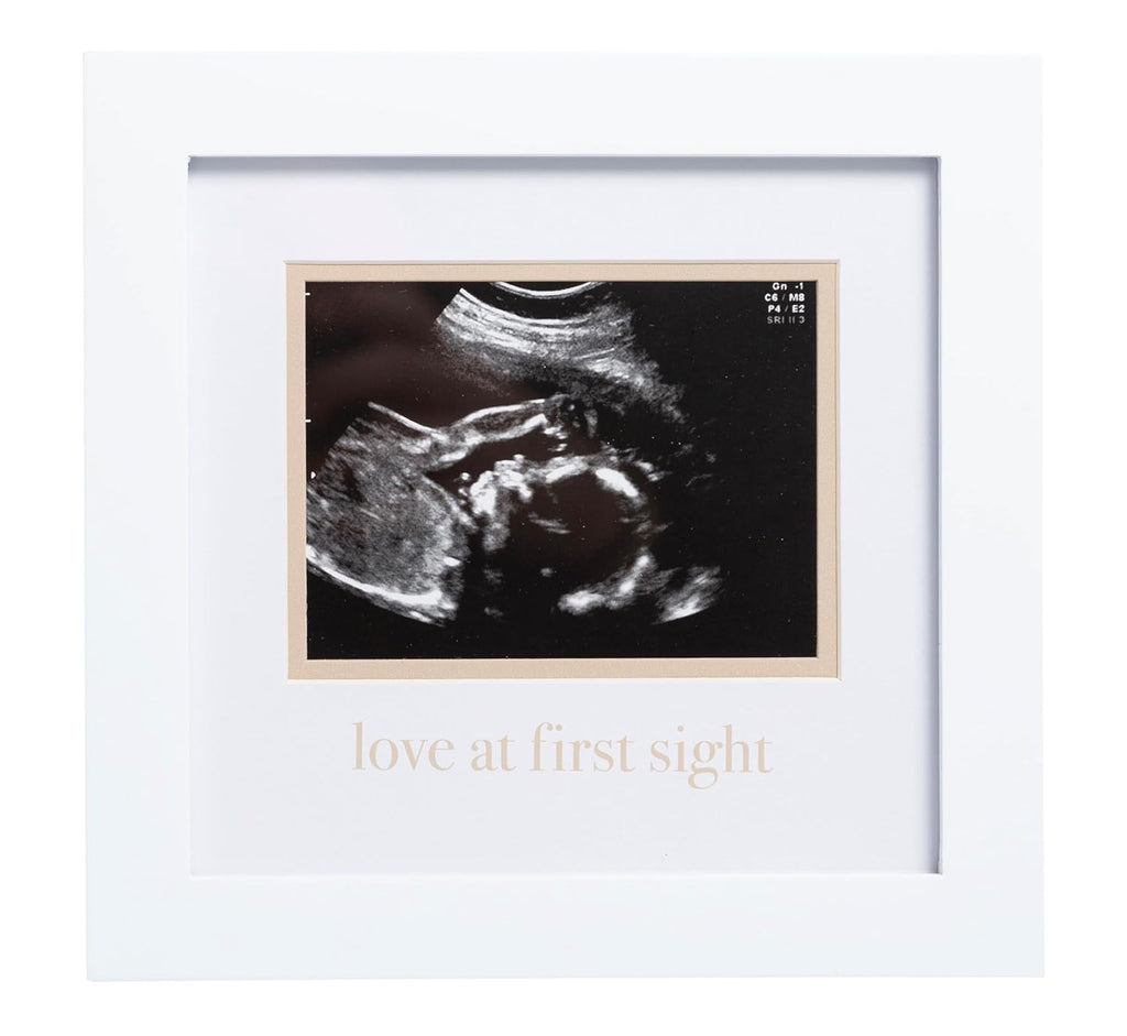 Love at First Sight Sonogram Picture Frame, Gender Neutral Ultrasound Keepsake, Ideal Pregnancy Gift, Baby Shower and Nursery Decor, 4”X3” Photo Insert, White