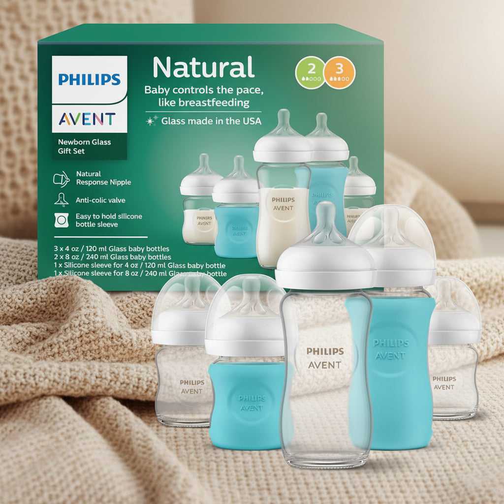Natural Glass Baby Bottles with Natural Response Nipples (Slow Flow, Flow 2), 4Oz, 4-Pack, SCY910/04