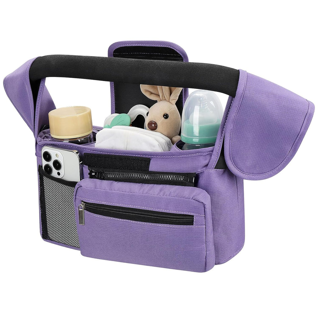 Universal Stroller Organizer with Insulated Cup Holder Detachable Phone Bag and Shoulder Strap,Stroller Bag Caddy Organizer Fits for Uppababy, Baby Jogger, Britax Strollers