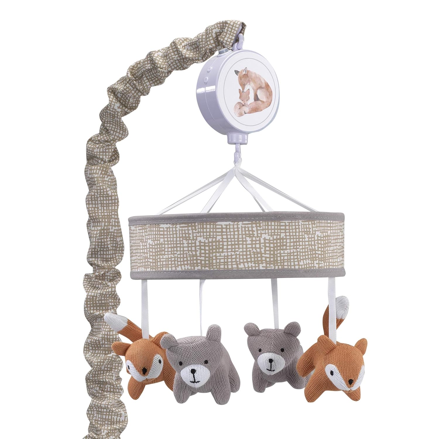 Jungle Safari Musical Baby Crib Mobile - Gray, Beige, White, Animals
