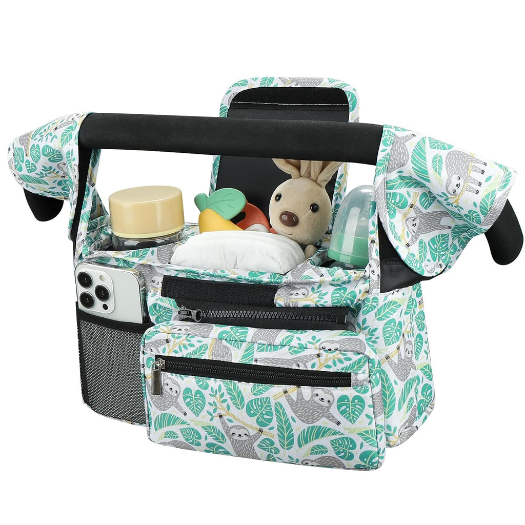 Universal Stroller Organizer with Insulated Cup Holder Detachable Phone Bag and Shoulder Strap,Stroller Bag Caddy Organizer Fits for Uppababy, Baby Jogger, Britax Strollers
