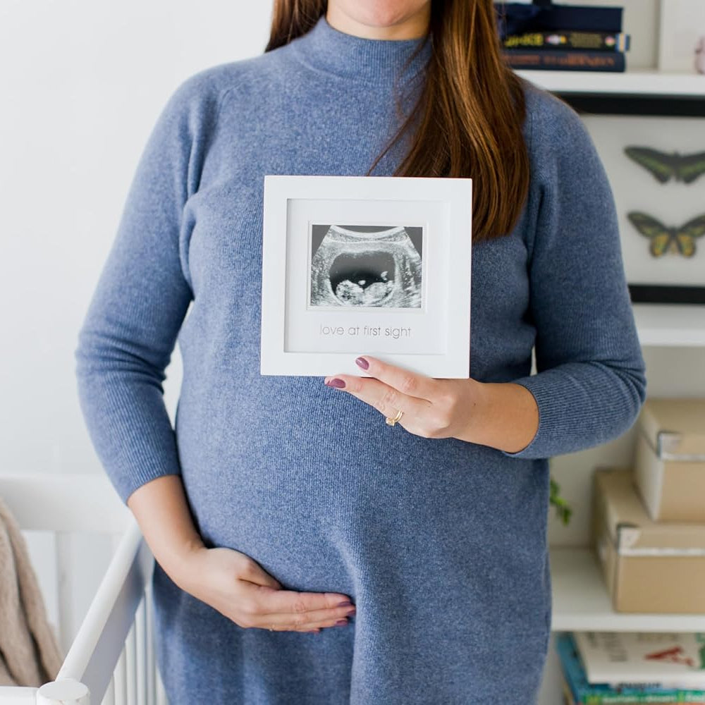 Love at First Sight Sonogram Picture Frame, Gender Neutral Ultrasound Keepsake, Ideal Pregnancy Gift, Baby Shower and Nursery Decor, 4”X3” Photo Insert, White