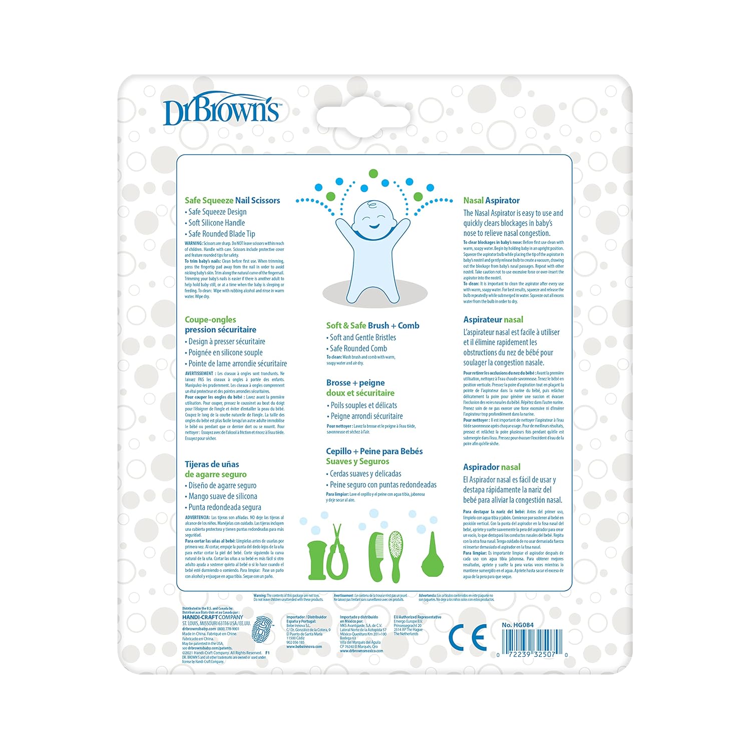 Baby Care Essentials Kit, Nail Scissors with Case, Nasal Aspirator, Cradle Cap Brush and Comb, Bpa-Free