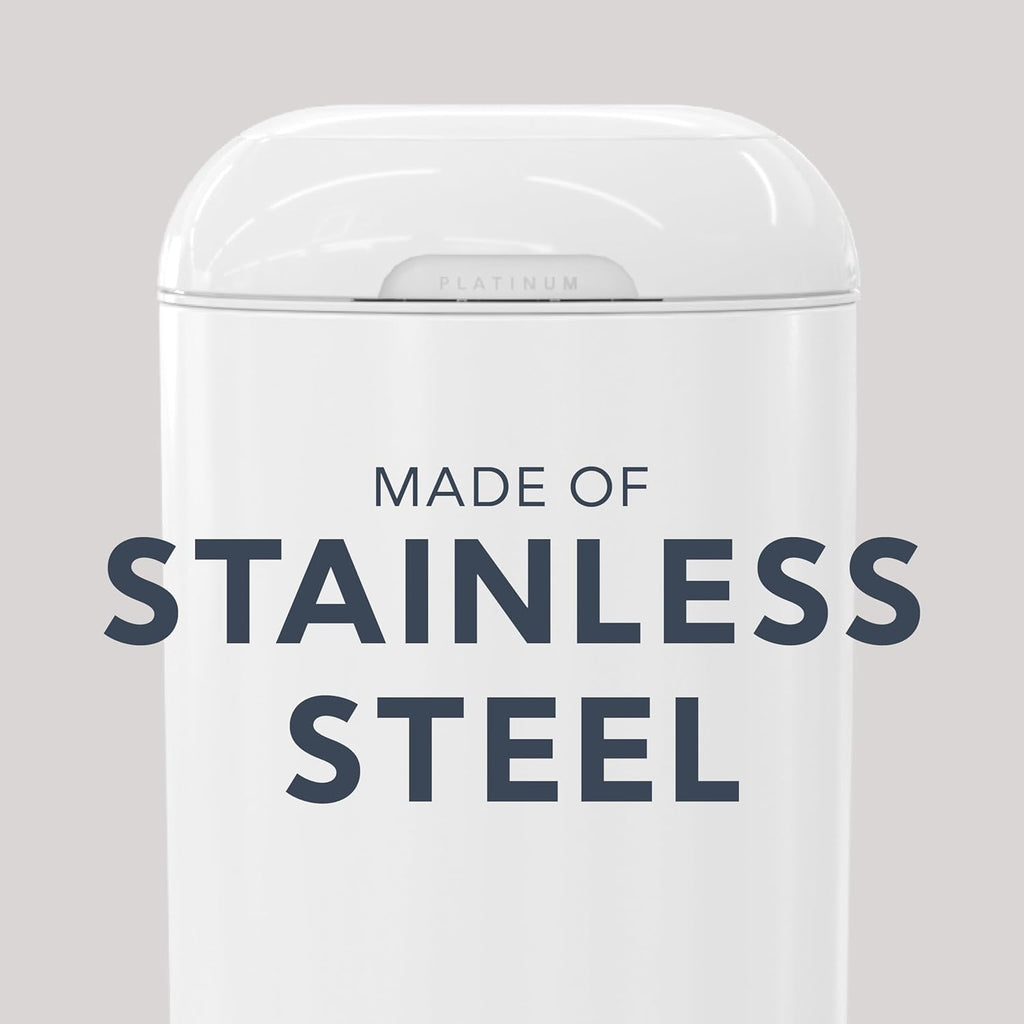 Platinum Pail (Lily White) Is Made in Durable Stainless Steel and Includes 1 Easy Roll Refill with 18 Bags That Can Last up to 5 Months.