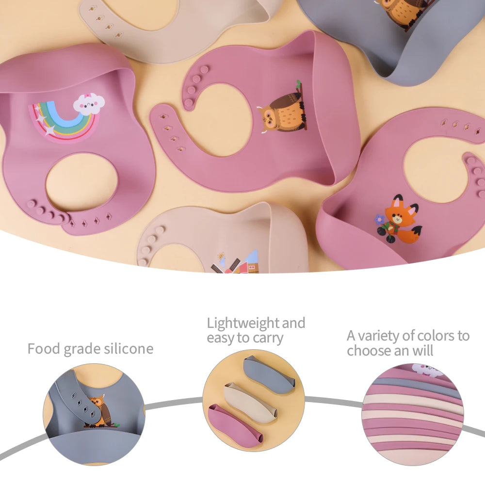 Soft-Touch Silicone Bib: Charming Cartoon Edition