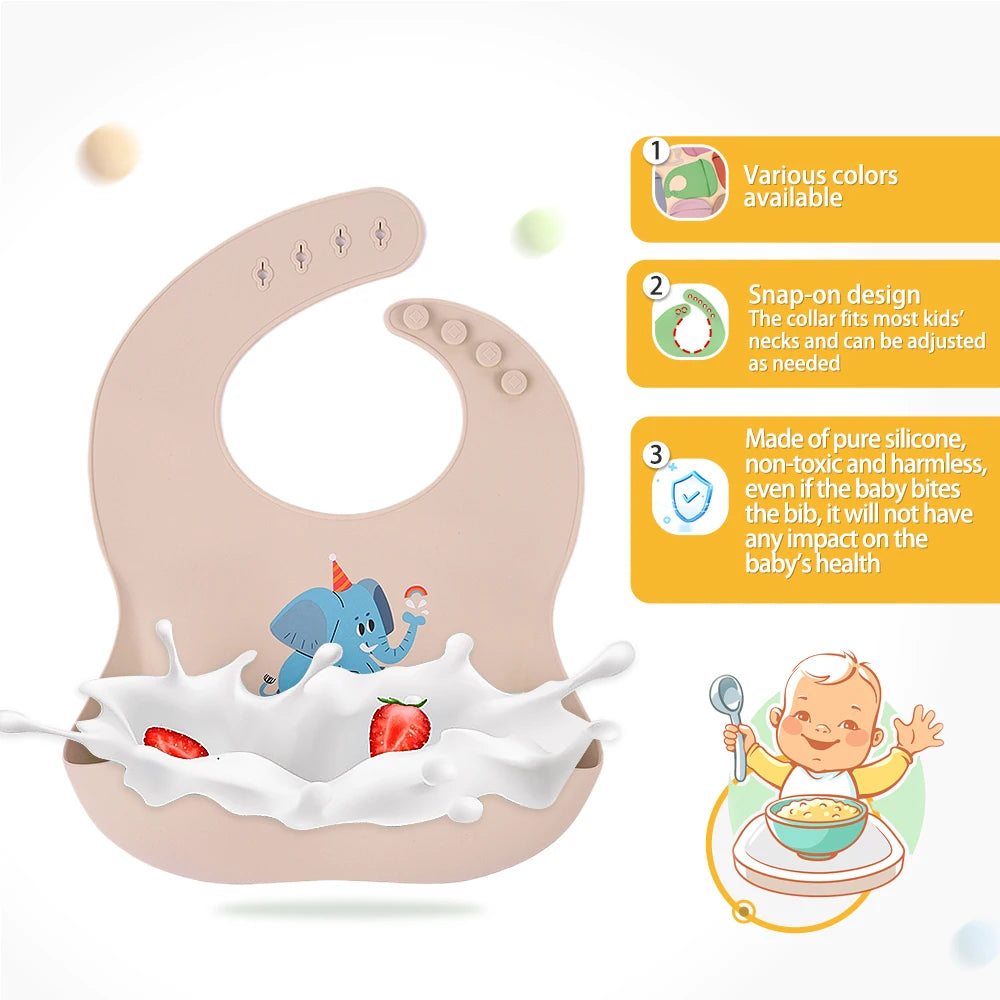 Babero de silicona suave al tacto: Edición con dibujos animados encantadores