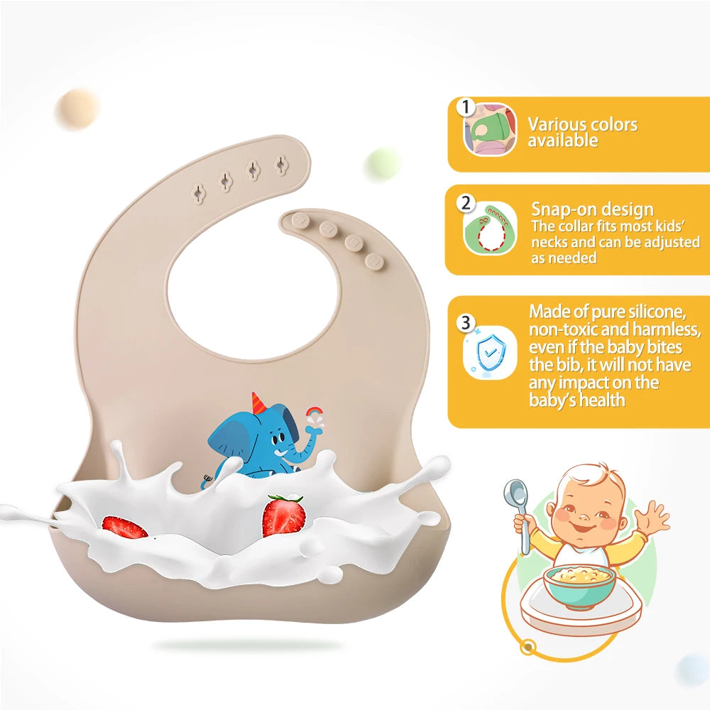 Babero de silicona suave al tacto: Edición con dibujos animados encantadores
