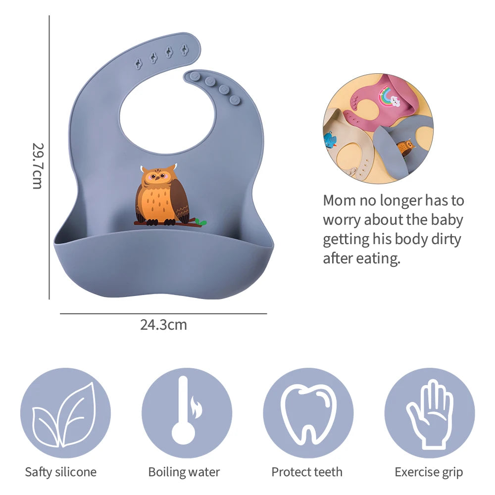Babero de silicona suave al tacto: Edición con dibujos animados encantadores