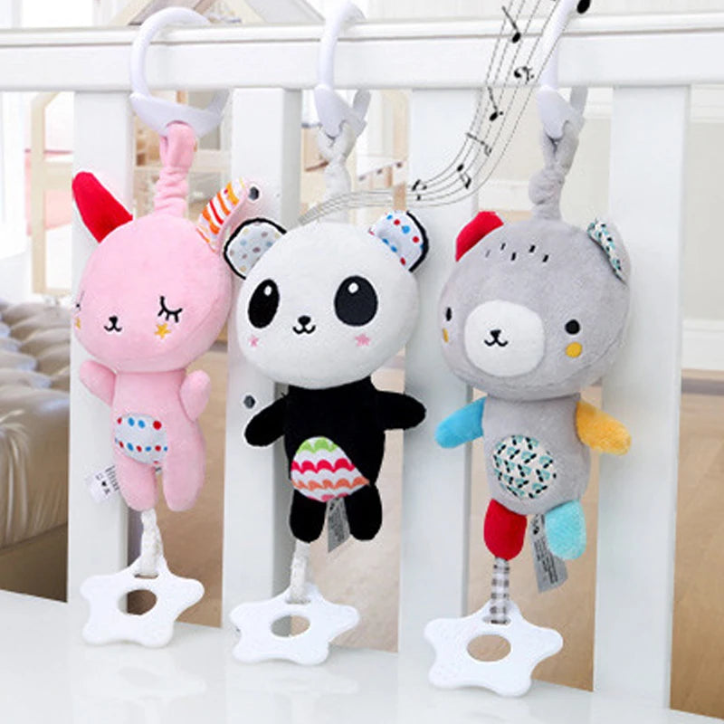 Animal Plush Hanging Rattle & Sensory Stroller Toy | Educational Infant Mobile
