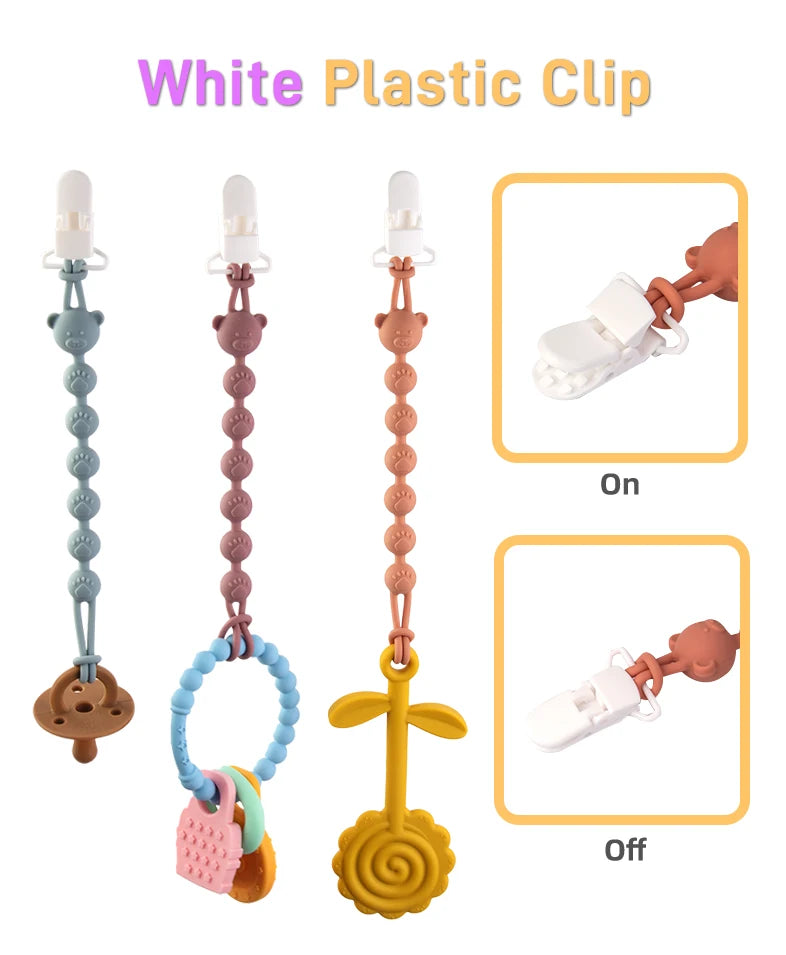 Cadena anticaída para chupete de bebé, mordedor de silicona con cuentas redondas, cadena de dentición