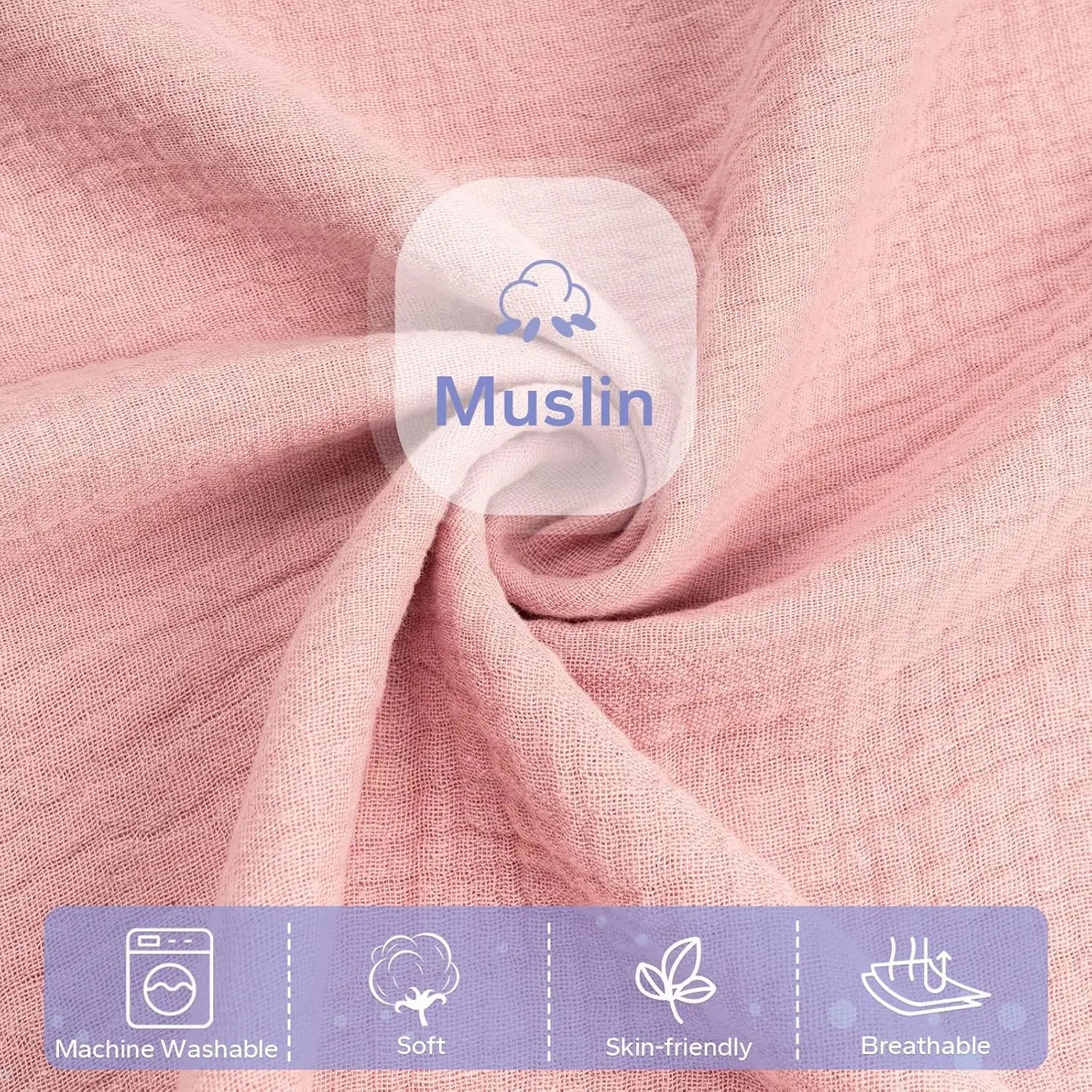 Soft Muslin Baby Lounger Cover for Newborns, Pink, Removable and Machine-Washable