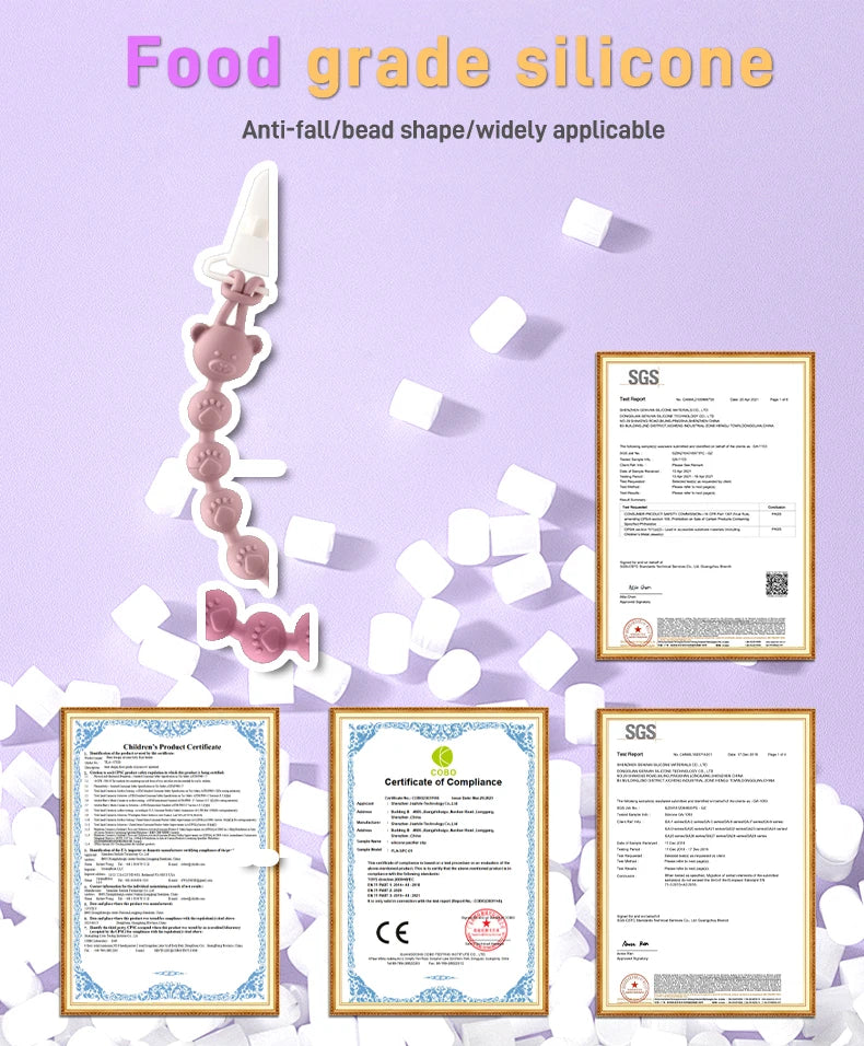 Cadena anticaída para chupete de bebé, mordedor de silicona con cuentas redondas, cadena de dentición