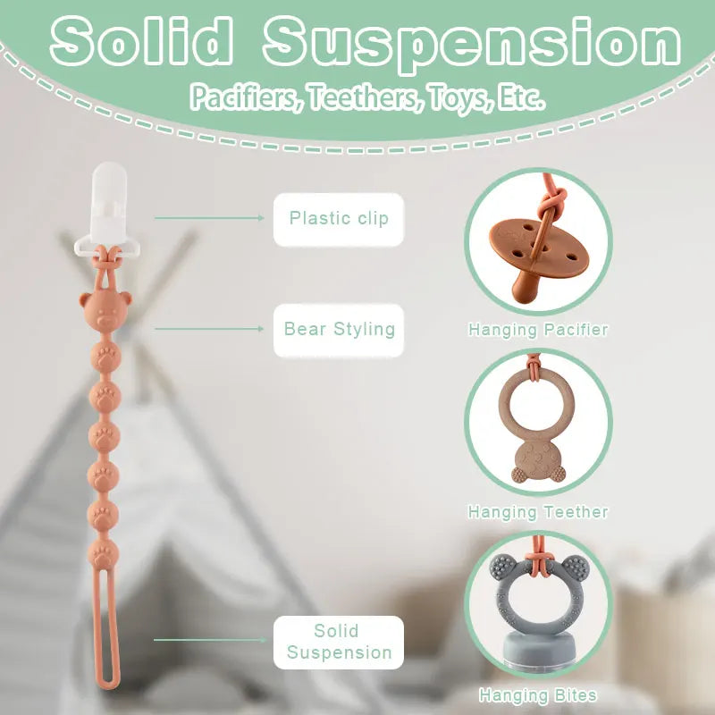 Baby Anti-drop Chain Pacifier Clips Teether Silicone Round Beads Teething Chain