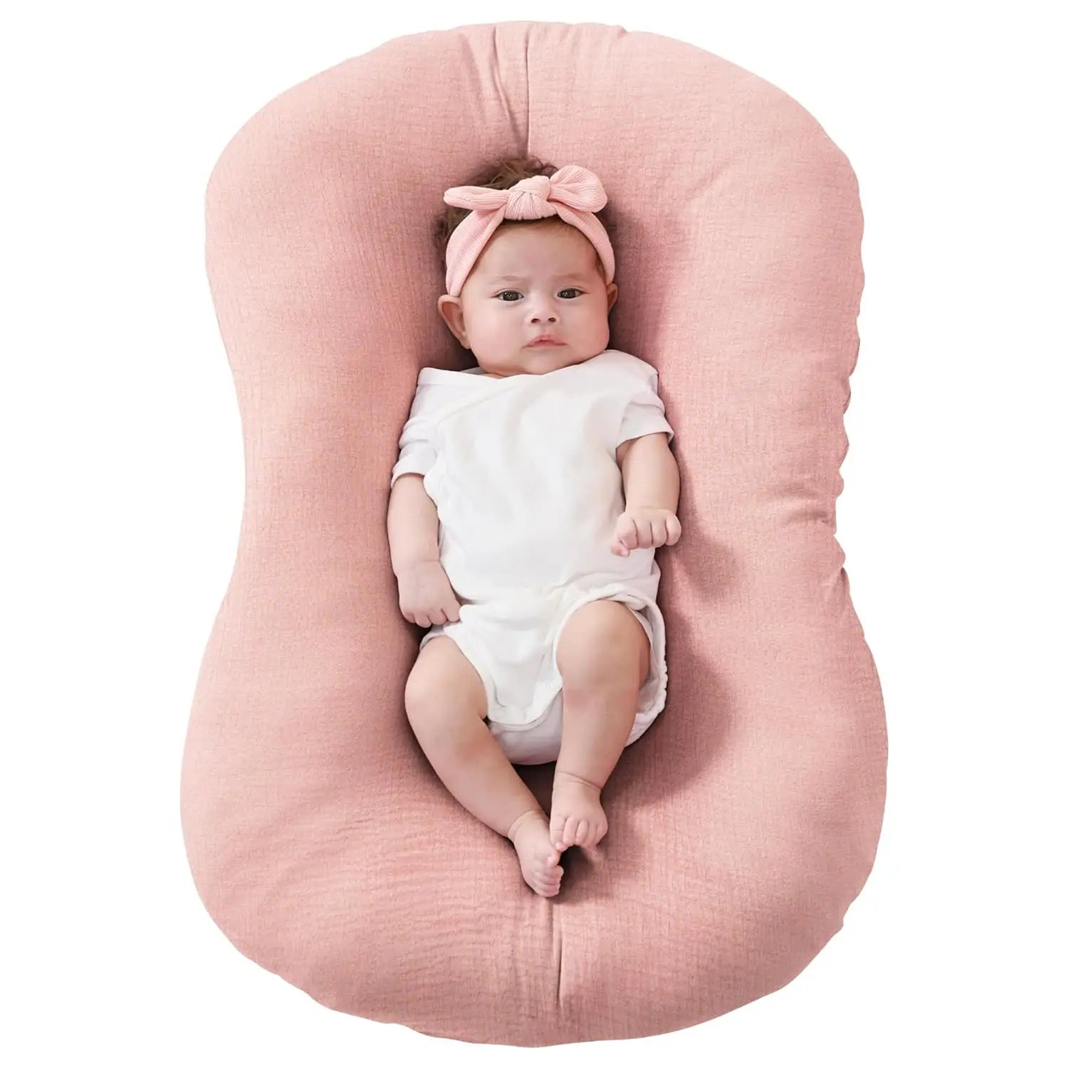Soft Muslin Baby Lounger Cover for Newborns, Pink, Removable and Machine-Washable