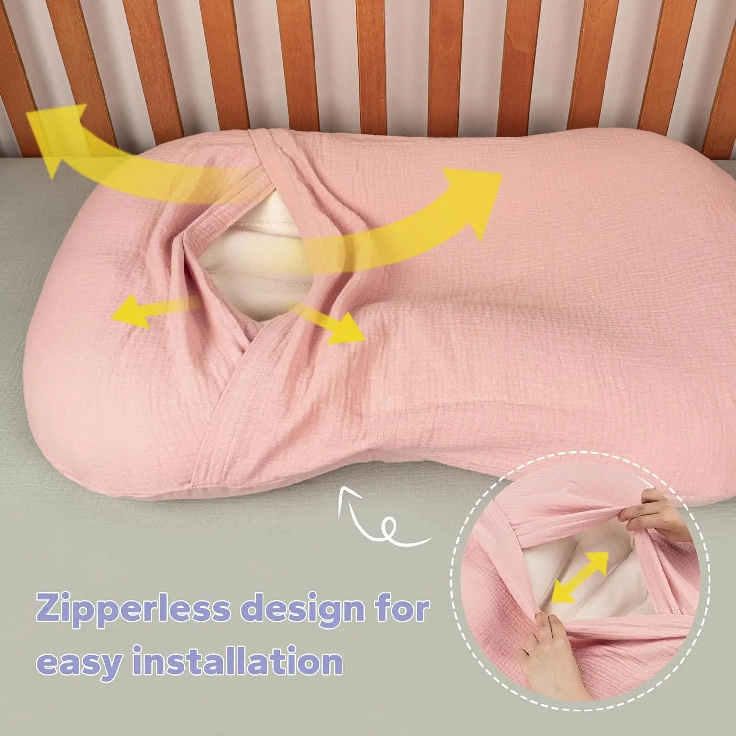 Soft Muslin Baby Lounger Cover for Newborns, Pink, Removable and Machine-Washable