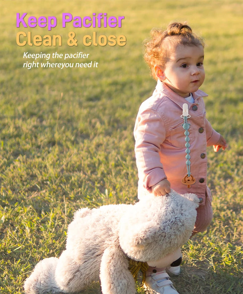 Cadena anticaída para chupete de bebé, mordedor de silicona con cuentas redondas, cadena de dentición