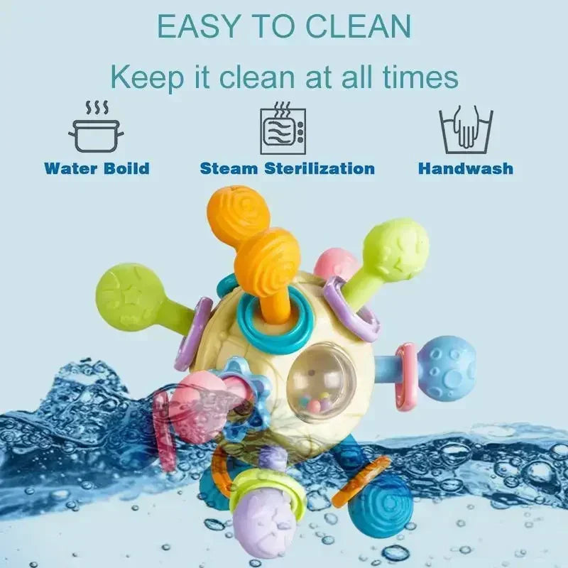 Rotating Sensory Rattle & Silicone Teether Ball | Multi-Texture Development Toy