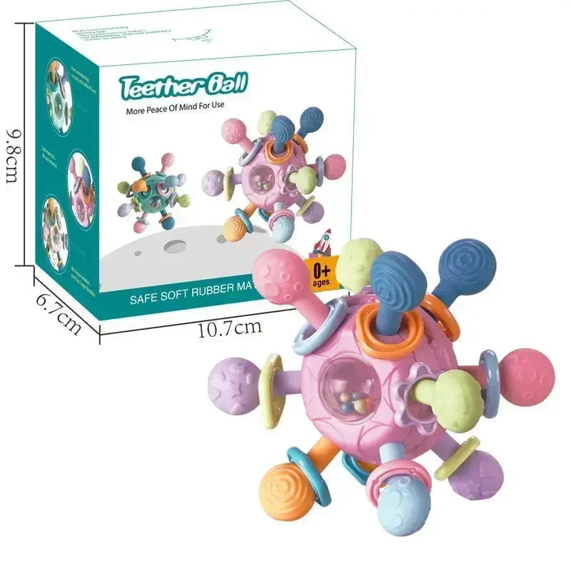 Rotating Sensory Rattle & Silicone Teether Ball | Multi-Texture Development Toy