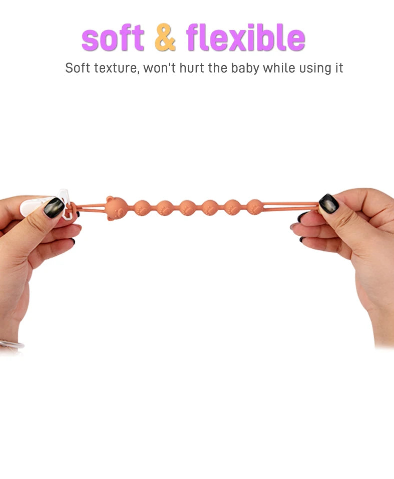 Cadena anticaída para chupete de bebé, mordedor de silicona con cuentas redondas, cadena de dentición