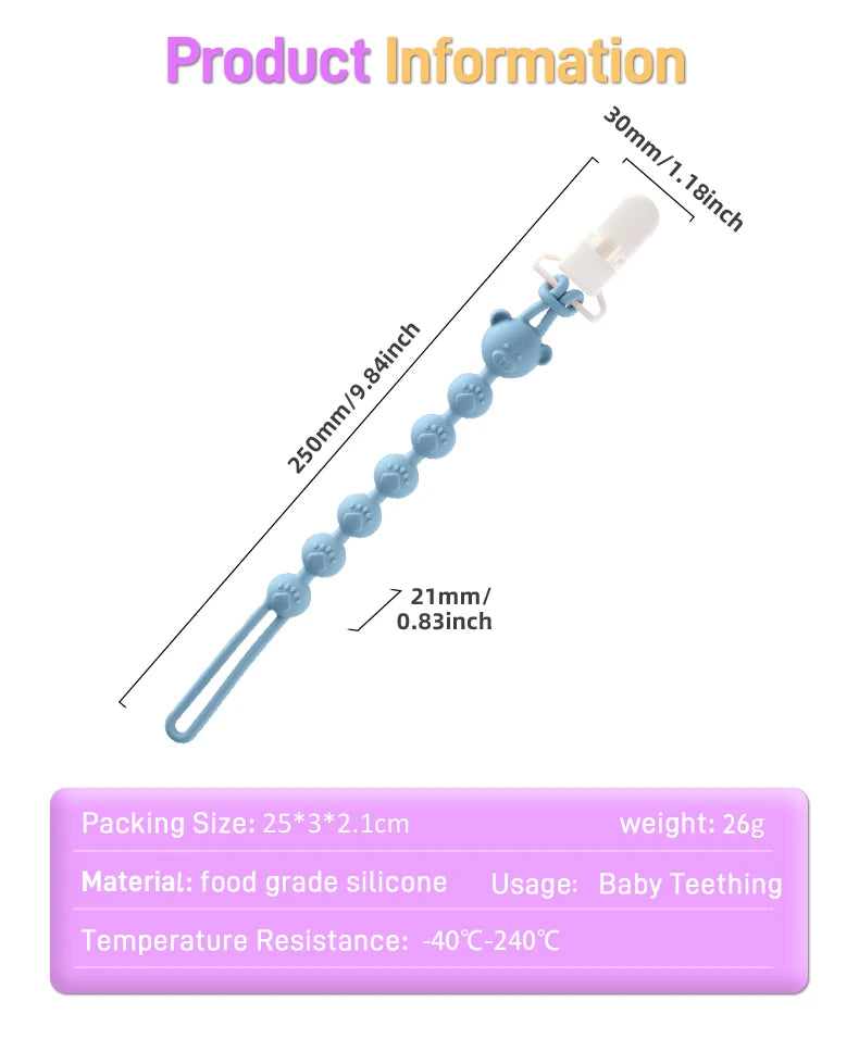 Cadena anticaída para chupete de bebé, mordedor de silicona con cuentas redondas, cadena de dentición
