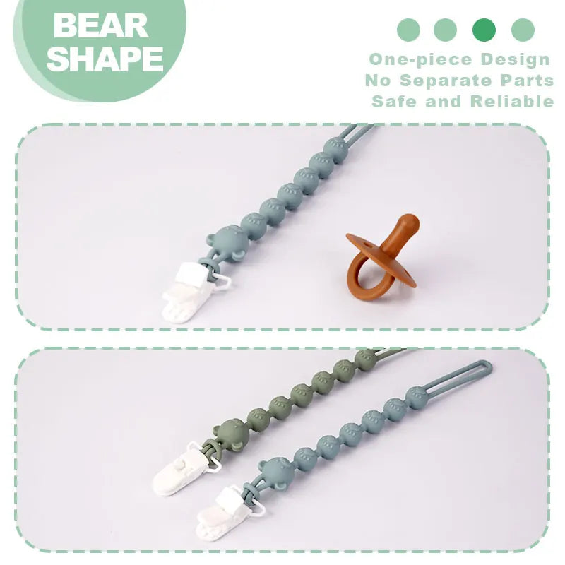 Cadena anticaída para chupete de bebé, mordedor de silicona con cuentas redondas, cadena de dentición