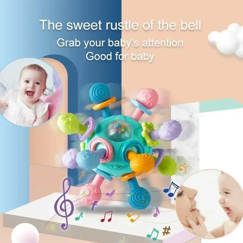Rotating Sensory Rattle & Silicone Teether Ball | Multi-Texture Development Toy