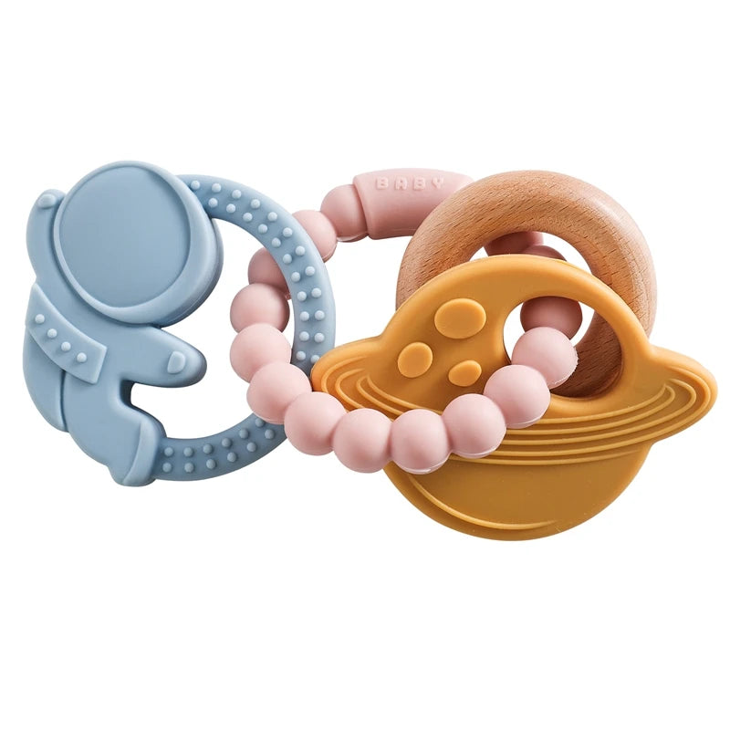 Planet-Theme Silicone Teething Bracelet | 360° Sensory Reach & Molar Relief