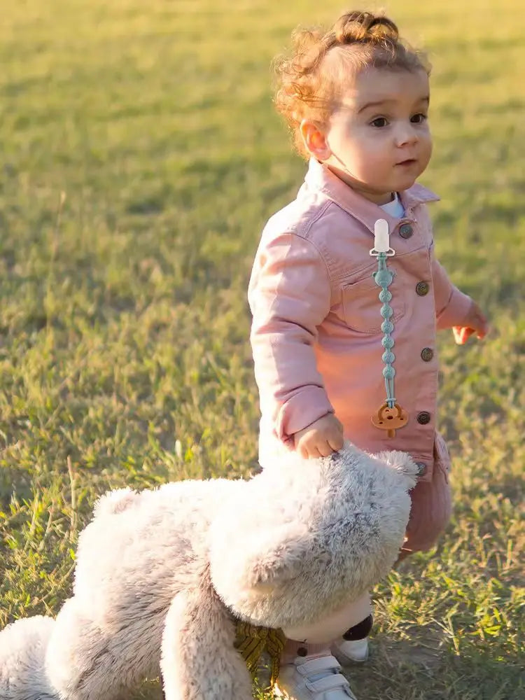 Cadena anticaída para chupete de bebé, mordedor de silicona con cuentas redondas, cadena de dentición