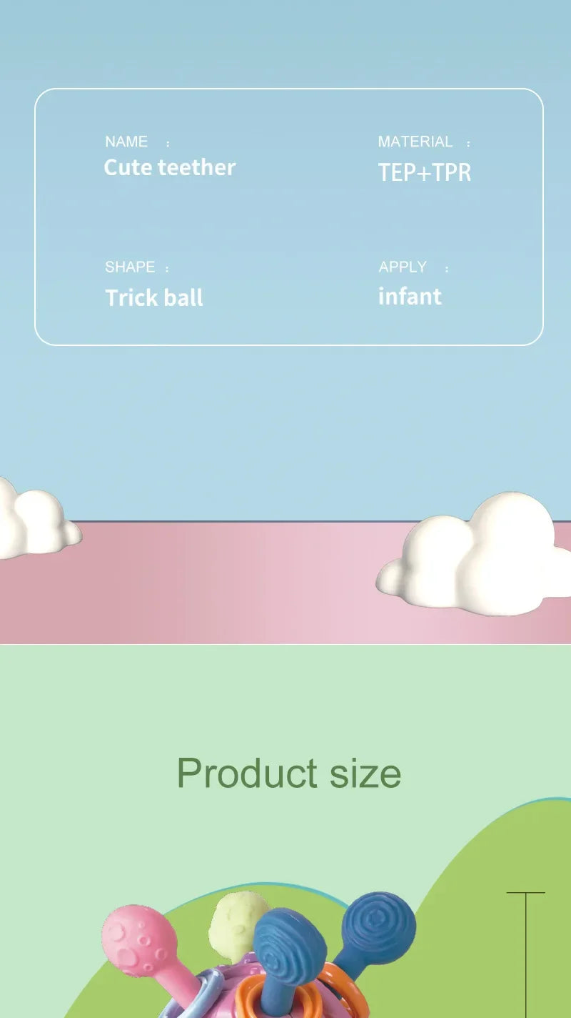 Sonajero sensorial giratorio y mordedor de silicona | Juguete de desarrollo multitextura 
