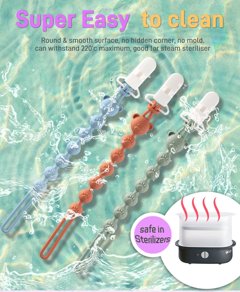 Cadena anticaída para chupete de bebé, mordedor de silicona con cuentas redondas, cadena de dentición