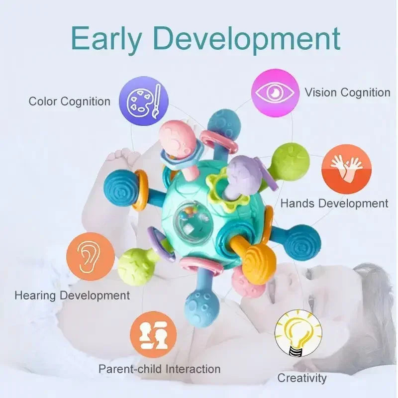 Rotating Sensory Rattle & Silicone Teether Ball | Multi-Texture Development Toy