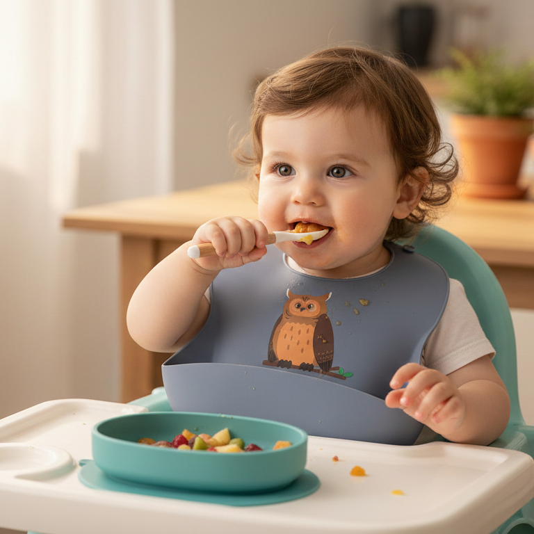 Babero de silicona suave al tacto: Edición con dibujos animados encantadores