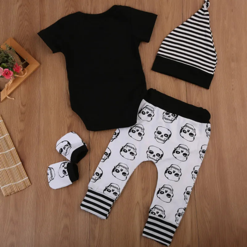 The Urban Rebel 4-Piece Set: Skull Print Top, Joggers, & Matching Accessories