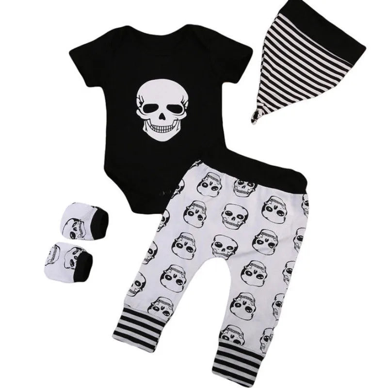 The Urban Rebel 4-Piece Set: Skull Print Top, Joggers, & Matching Accessories